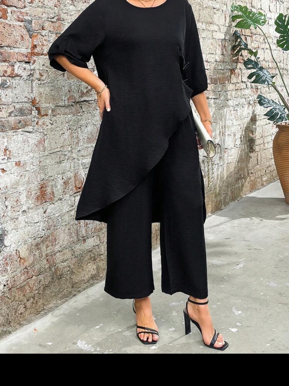 SHEIN Black Wide-Leg Two-Piece Jumpsuit Set